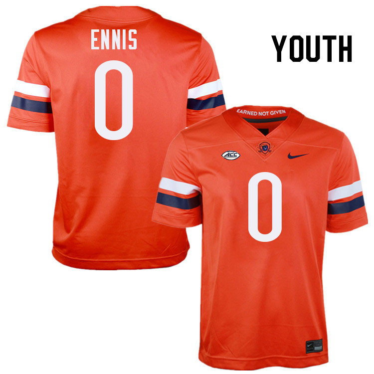 Youth Virginia Cavaliers #0 Sage Ennis College Football Jerseys Stitched-Orange